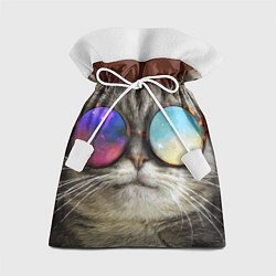 Мешок для подарков A Cat with multicolored glasses, цвет: 3D-принт