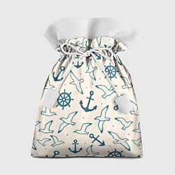 Мешок для подарков Морской паттерн из штурвалов, чаек и якорей, цвет: 3D-принт