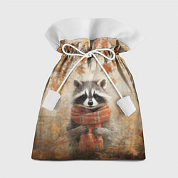 Мешок для подарков Осенней енот в шарфе, цвет: 3D-принт