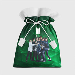 Подарочный мешок BTS весь состав зеленый фон