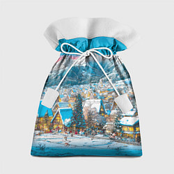 Подарочный мешок Новогодняя деревушка в горах