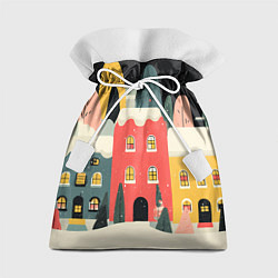 Мешок для подарков Разноцветные новогодние дома, цвет: 3D-принт