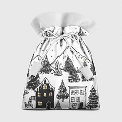 Подарочный мешок Заснеженный черно-белый город
