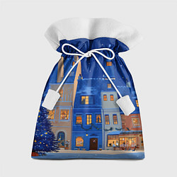 Подарочный мешок Синяя новогодняя елочка во дворе