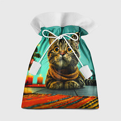 Мешок для подарков Котик под елкой, цвет: 3D-принт