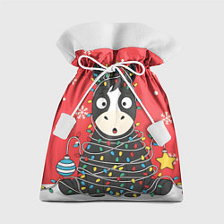 Мешок для подарков Лошадка в новогодних огоньках, цвет: 3D-принт