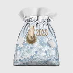 Подарочный мешок 2026 белая лошадь на фоне снега