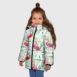Куртка зимняя для девочки Цветы и бабочки 2, цвет: 3D-светло-серый — фото 2