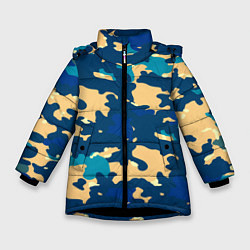 Куртка зимняя для девочки Камуфляж: голубой/желтый, цвет: 3D-черный