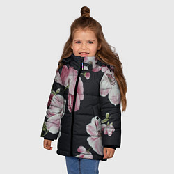 Куртка зимняя для девочки Цветы на черном фоне, цвет: 3D-черный — фото 2