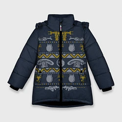 Куртка зимняя для девочки Новогодний свитер Чужой, цвет: 3D-черный