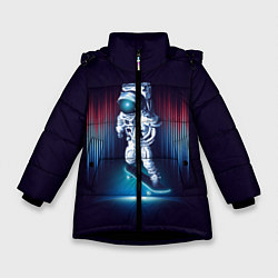 Куртка зимняя для девочки Космический скейтбордист, цвет: 3D-черный