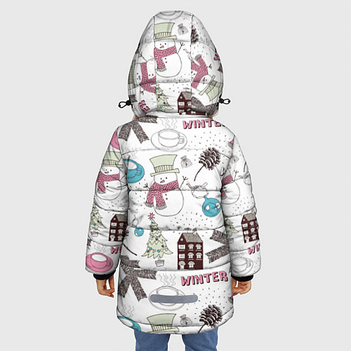 Зимняя куртка для девочки Снеговики Новый год 2017 / 3D-Черный – фото 4