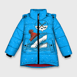 Куртка зимняя для девочки Акула хоккейный фанат, цвет: 3D-красный