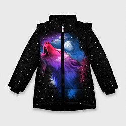 Куртка зимняя для девочки Воющий волк, цвет: 3D-черный