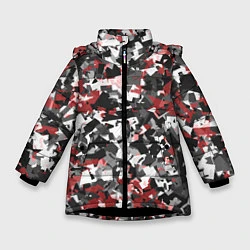 Зимняя куртка для девочки Камуфляж: серый/красный