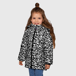 Куртка зимняя для девочки Винтажные листья, цвет: 3D-черный — фото 2
