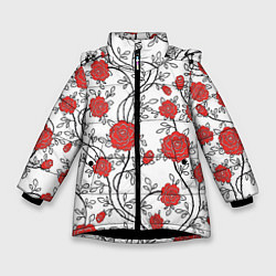 Куртка зимняя для девочки Сад из Роз, цвет: 3D-черный
