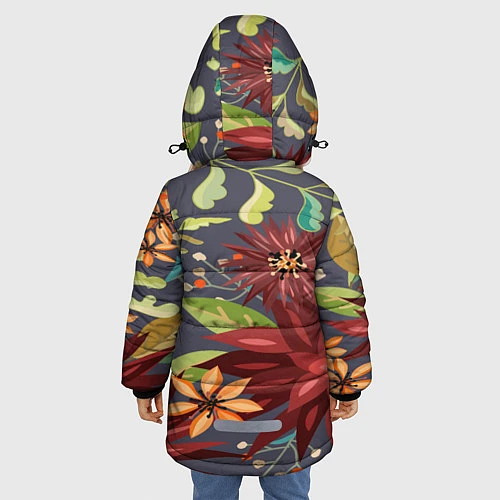 Зимняя куртка для девочки Цветочки / 3D-Черный – фото 4