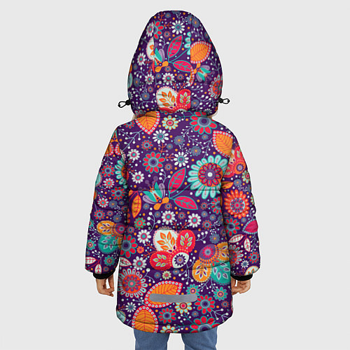 Зимняя куртка для девочки Цветочный взрыв / 3D-Черный – фото 4