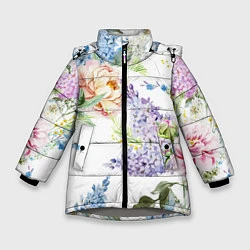 Куртка зимняя для девочки Сирень и Пионы, цвет: 3D-светло-серый