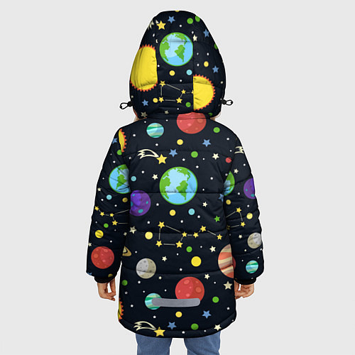 Зимняя куртка для девочки Солнечная система / 3D-Черный – фото 4