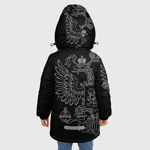Зимняя куртка для девочки Подводник: герб РФ / 3D-Черный – фото 4