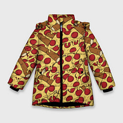 Куртка зимняя для девочки Любитель пиццы, цвет: 3D-черный