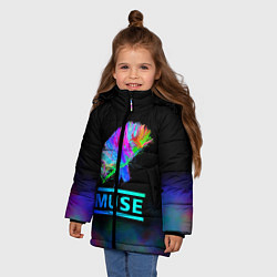 Куртка зимняя для девочки Muse: Neon Flower, цвет: 3D-черный — фото 2