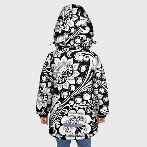 Зимняя куртка для девочки Хохлома черно-белая / 3D-Черный – фото 4