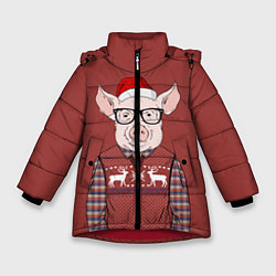 Куртка зимняя для девочки New Year: Pink Piggy, цвет: 3D-красный