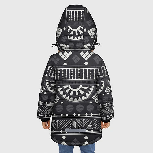 Зимняя куртка для девочки Этнический узор / 3D-Черный – фото 4