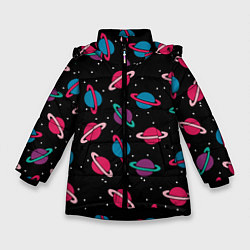 Куртка зимняя для девочки Сатурн атакует, цвет: 3D-черный