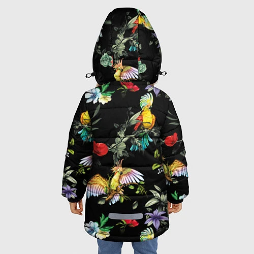 Зимняя куртка для девочки Попугаи / 3D-Черный – фото 4