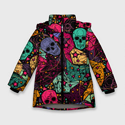 Куртка зимняя для девочки Маскарад черепов, цвет: 3D-светло-серый