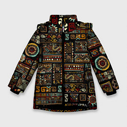 Куртка зимняя для девочки Этнический орнамент - Африка, цвет: 3D-черный
