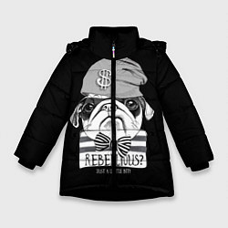 Куртка зимняя для девочки Мопс бандит, цвет: 3D-черный