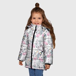 Куртка зимняя для девочки Тропические фламинго, цвет: 3D-черный — фото 2