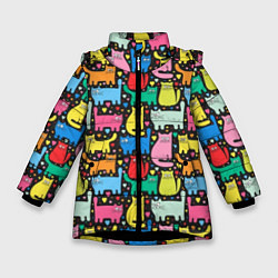 Куртка зимняя для девочки Разноцветные котики, цвет: 3D-черный
