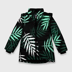 Куртка зимняя для девочки Листья пальмы, цвет: 3D-черный