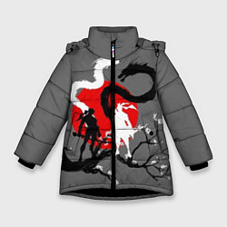 Куртка зимняя для девочки Битва драконов, цвет: 3D-черный