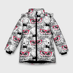 Куртка зимняя для девочки Совы в очках, цвет: 3D-черный