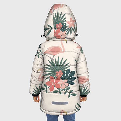 Зимняя куртка для девочки Розовый фламинго и цветы / 3D-Черный – фото 4
