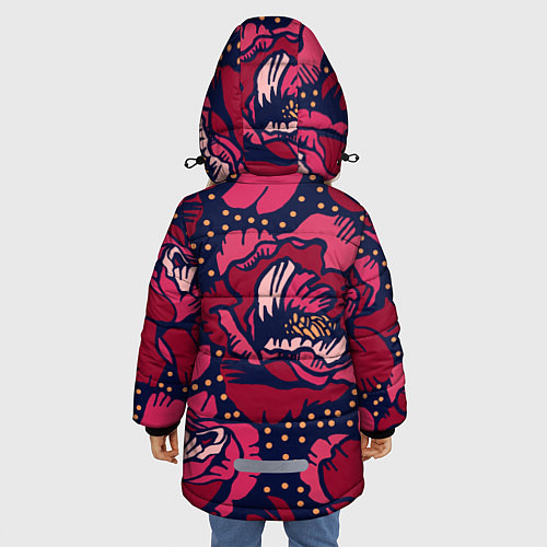 Зимняя куртка для девочки Цветы / 3D-Черный – фото 4