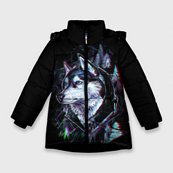 Куртка зимняя для девочки Волк, цвет: 3D-черный