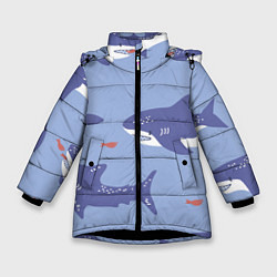 Куртка зимняя для девочки Акулий косяк, цвет: 3D-черный