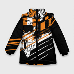 Куртка зимняя для девочки Череп Icon оранжевый, цвет: 3D-черный