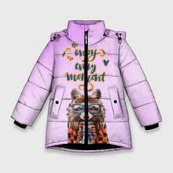 Куртка зимняя для девочки Енот, цвет: 3D-черный