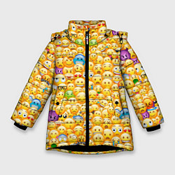Куртка зимняя для девочки Смайлики Emoji, цвет: 3D-черный