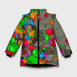 Куртка зимняя для девочки Кубики, цвет: 3D-черный